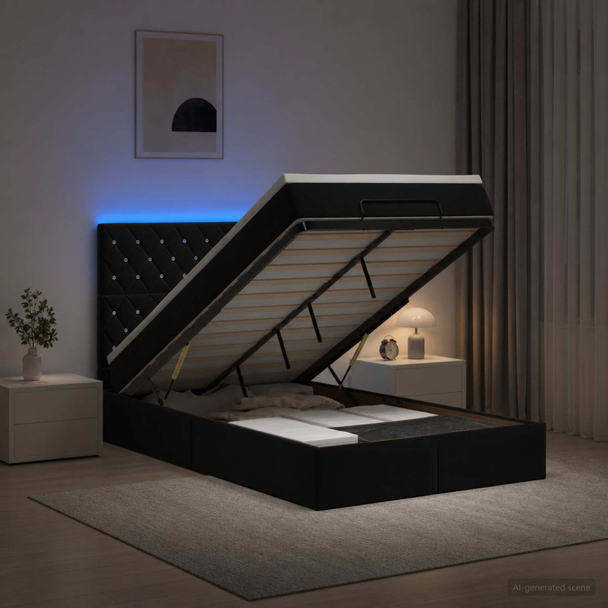 Ottoman Bed met Matrassen en LED Zwart 120 x 200 cm fluweel is nu te koop bij PeponiXL, paradijselijk wonen!