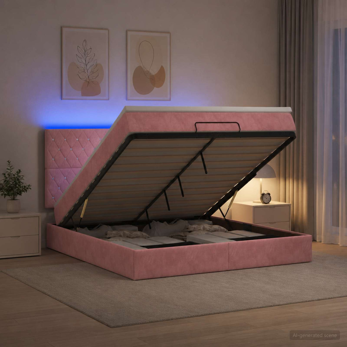 Ottoman Bed met Matrassen en LED Roze 160 x 200 cm fluweel is nu te koop bij PeponiXL, paradijselijk wonen!