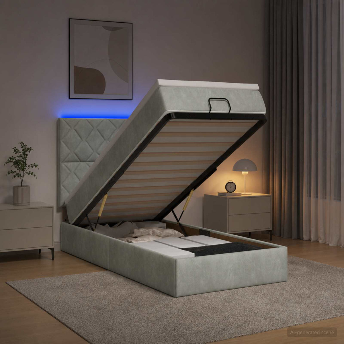 Ottoman Bed met Matrassen en LED Lichtgrijs 80 x 200 cm fluweel is nu te koop bij PeponiXL, paradijselijk wonen!