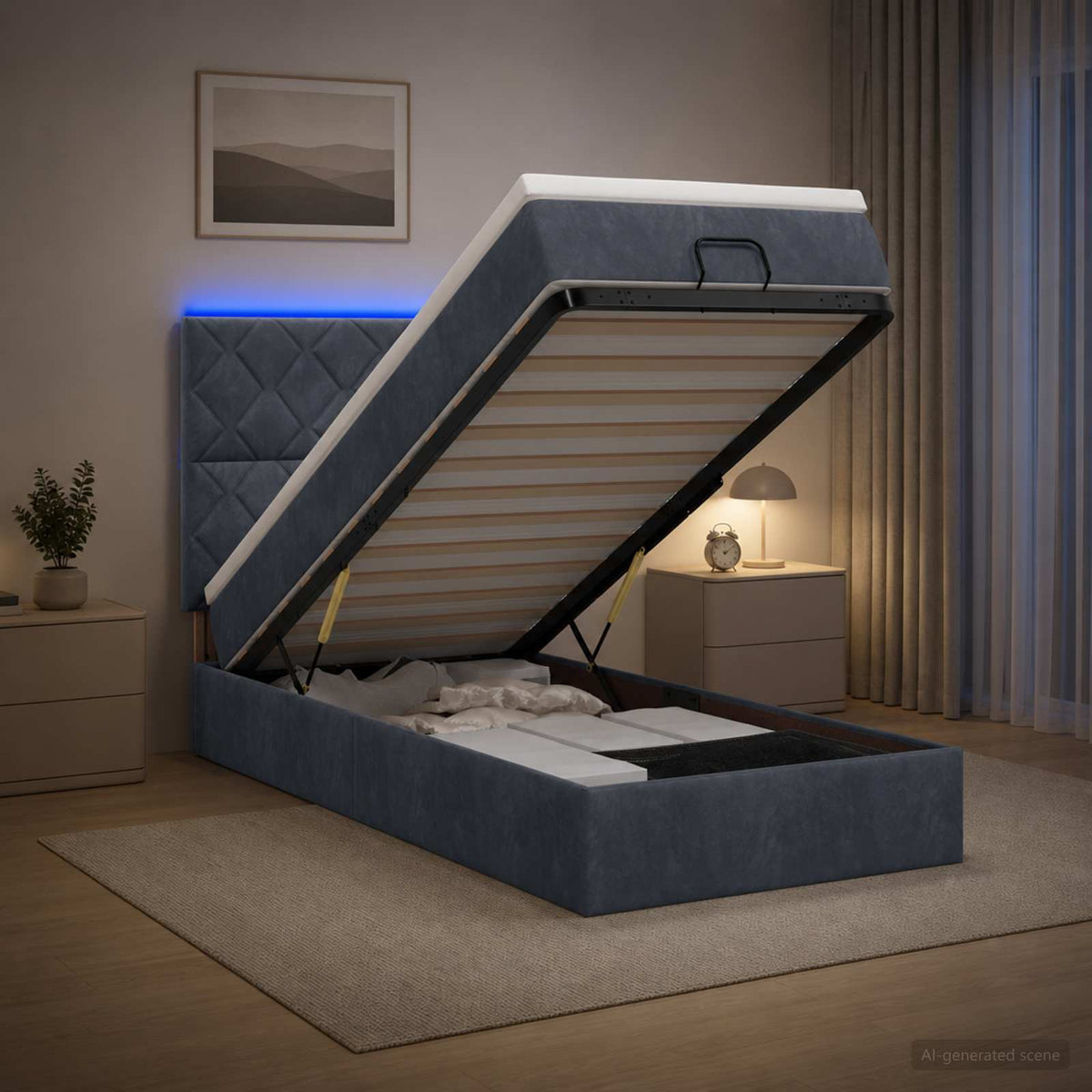 Ottoman Bed met Matrassen en LED Donkergrijs 80 x 200 cm is nu te koop bij PeponiXL, paradijselijk wonen!