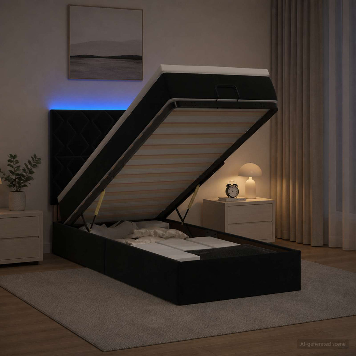 Ottoman Bed met Matrassen en LED Zwart 80 x 200 cm fluweel is nu te koop bij PeponiXL, paradijselijk wonen!