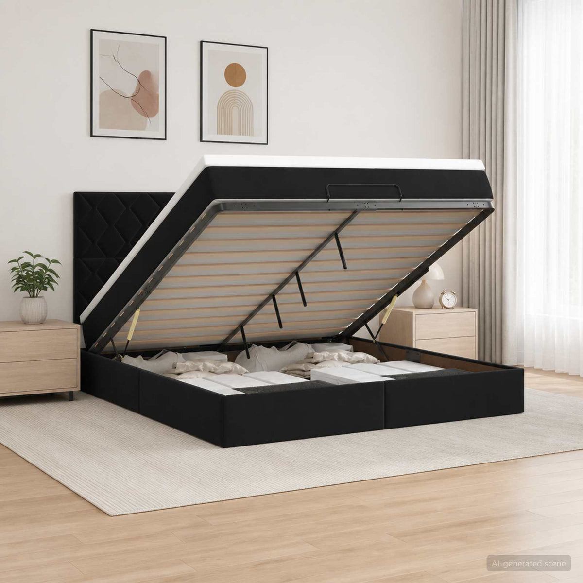 Ottoman bed met matras Zwart 160 x 200 cm Fluweel is nu te koop bij PeponiXL, paradijselijk wonen!