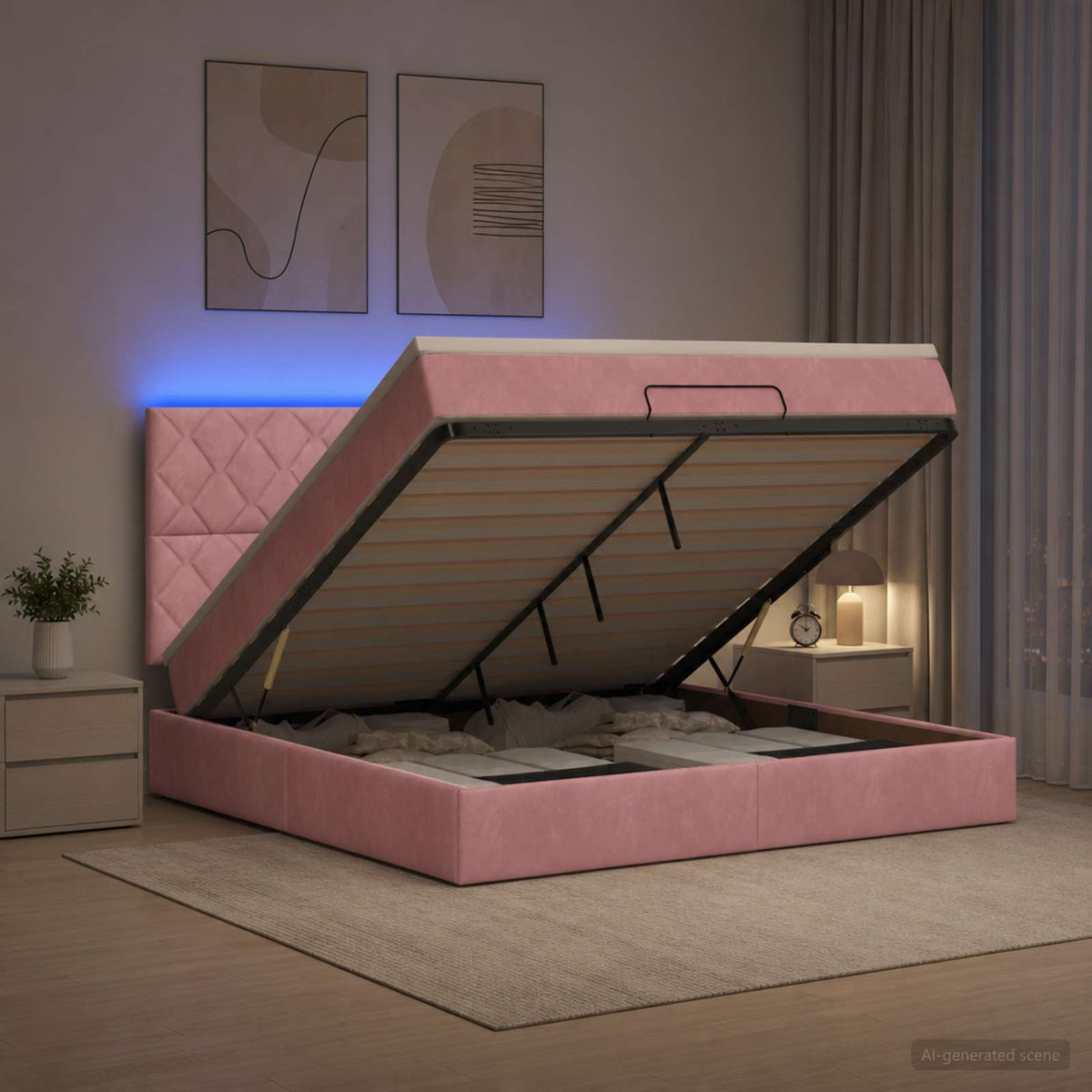 Ottoman Bed met Matrassen en LED Roze 140 x 200 cm fluweel is nu te koop bij PeponiXL, paradijselijk wonen!