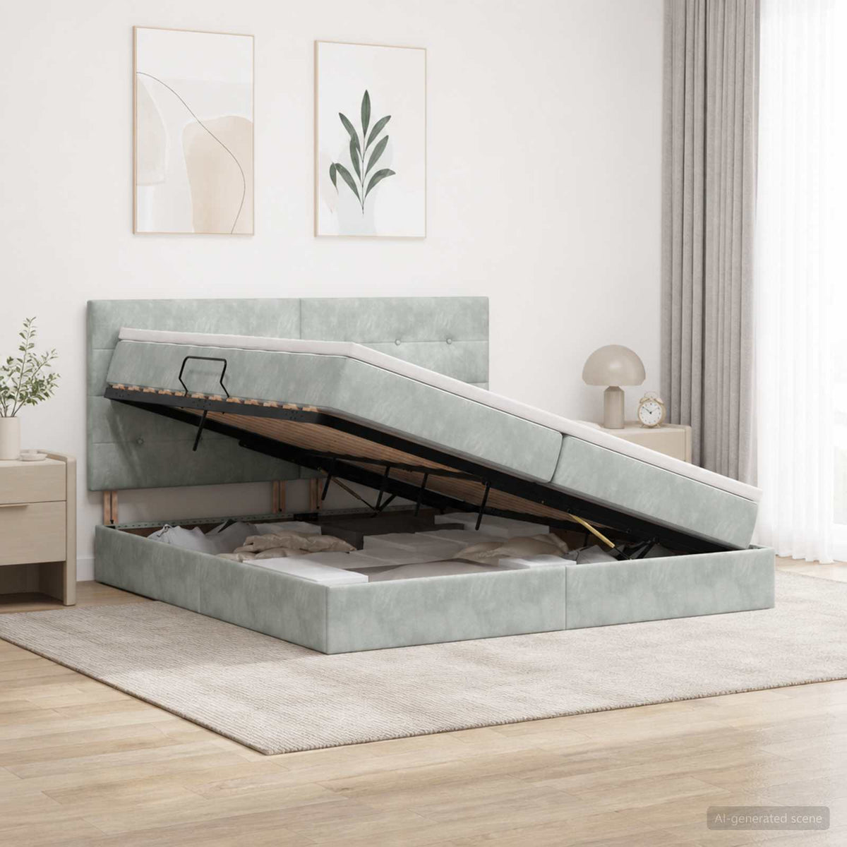 Ottoman Bed met Matrassen en LED Lichtgrijs 200 x 200 cm is nu te koop bij PeponiXL, paradijselijk wonen!