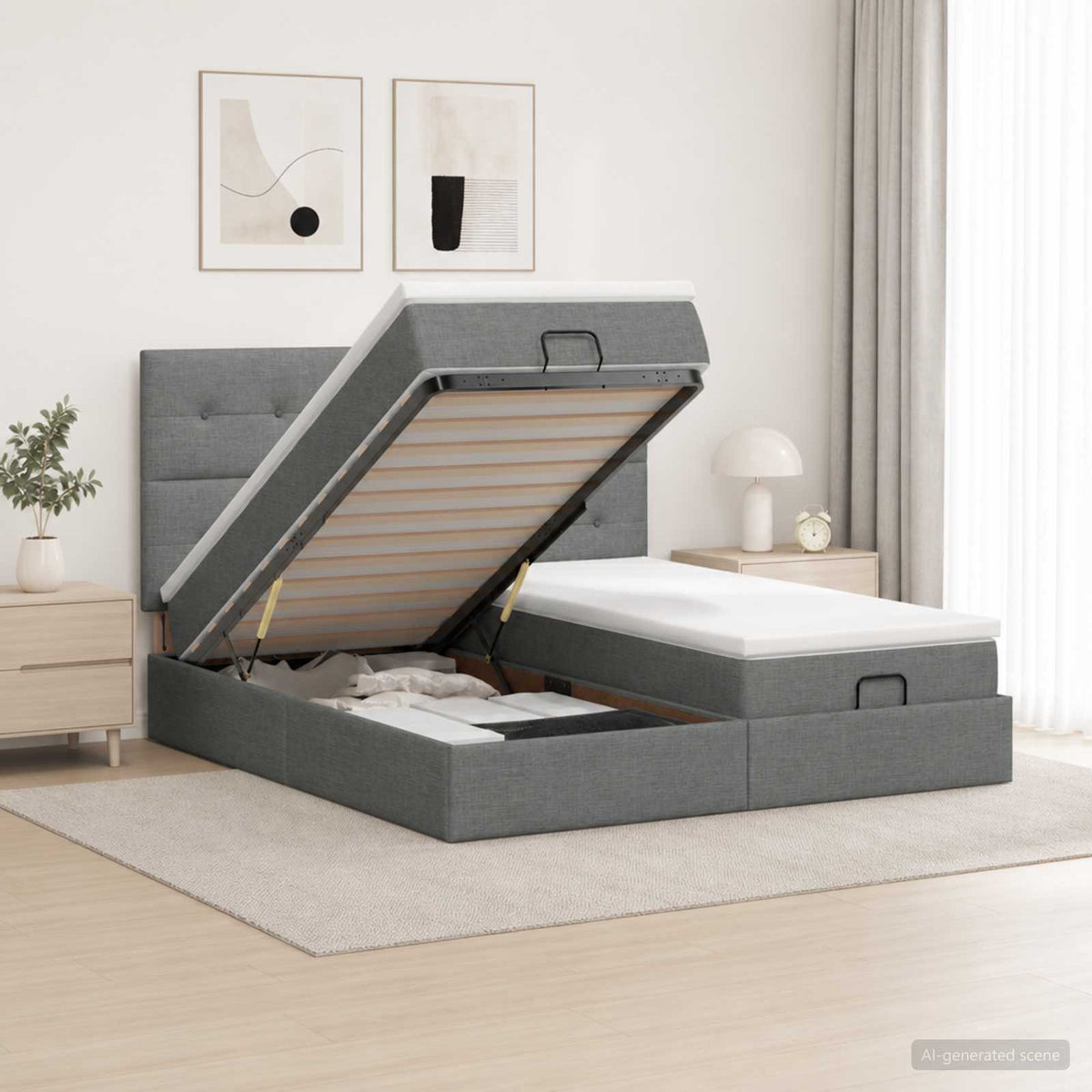 Ottoman bed met matras met hoofdeinde 2 st Donkergrijs Stof is nu te koop bij PeponiXL, paradijselijk wonen!