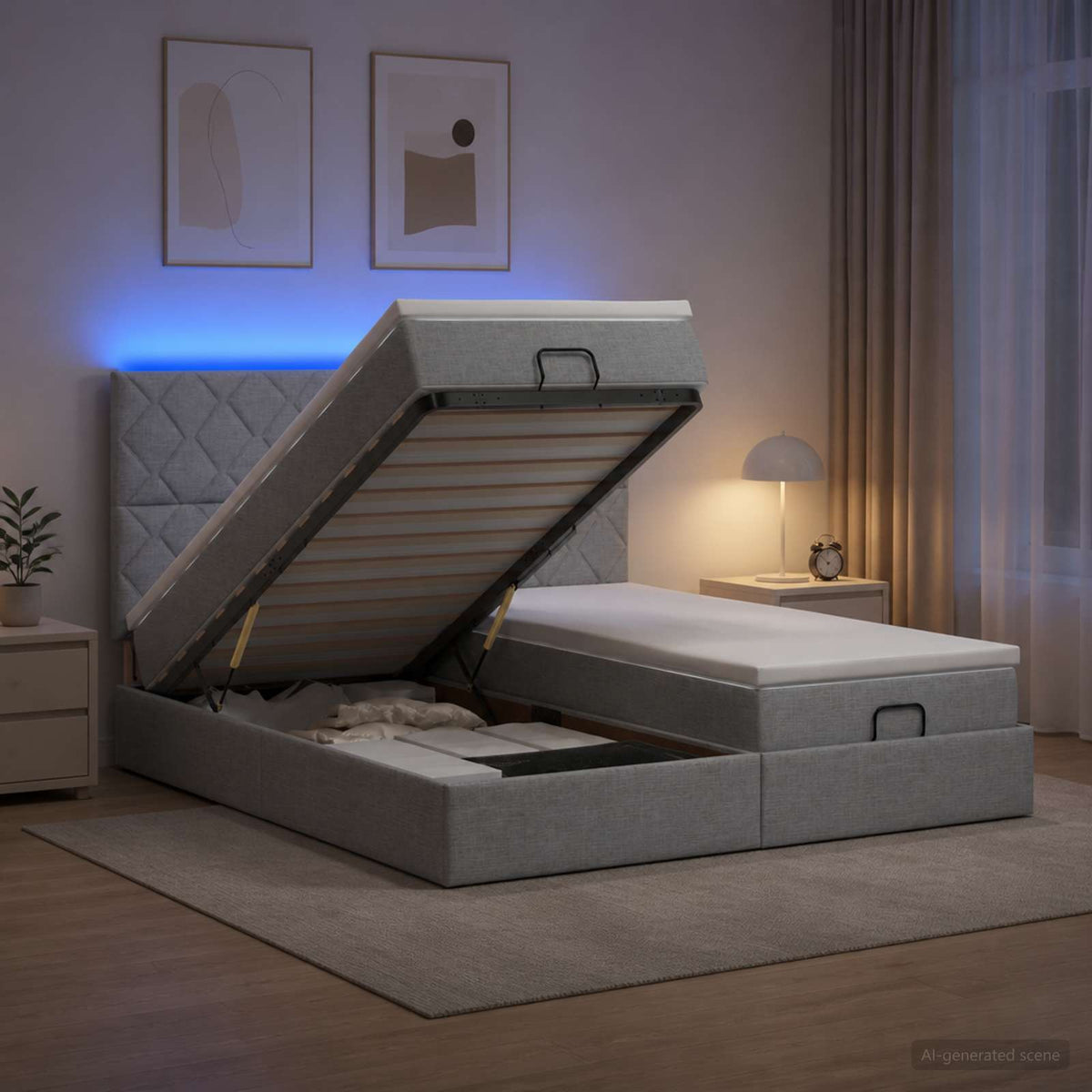 Ottoman Bed met Matrassen en LED Lichtgrijs 180 x 200 cm Stof is nu te koop bij PeponiXL, paradijselijk wonen!