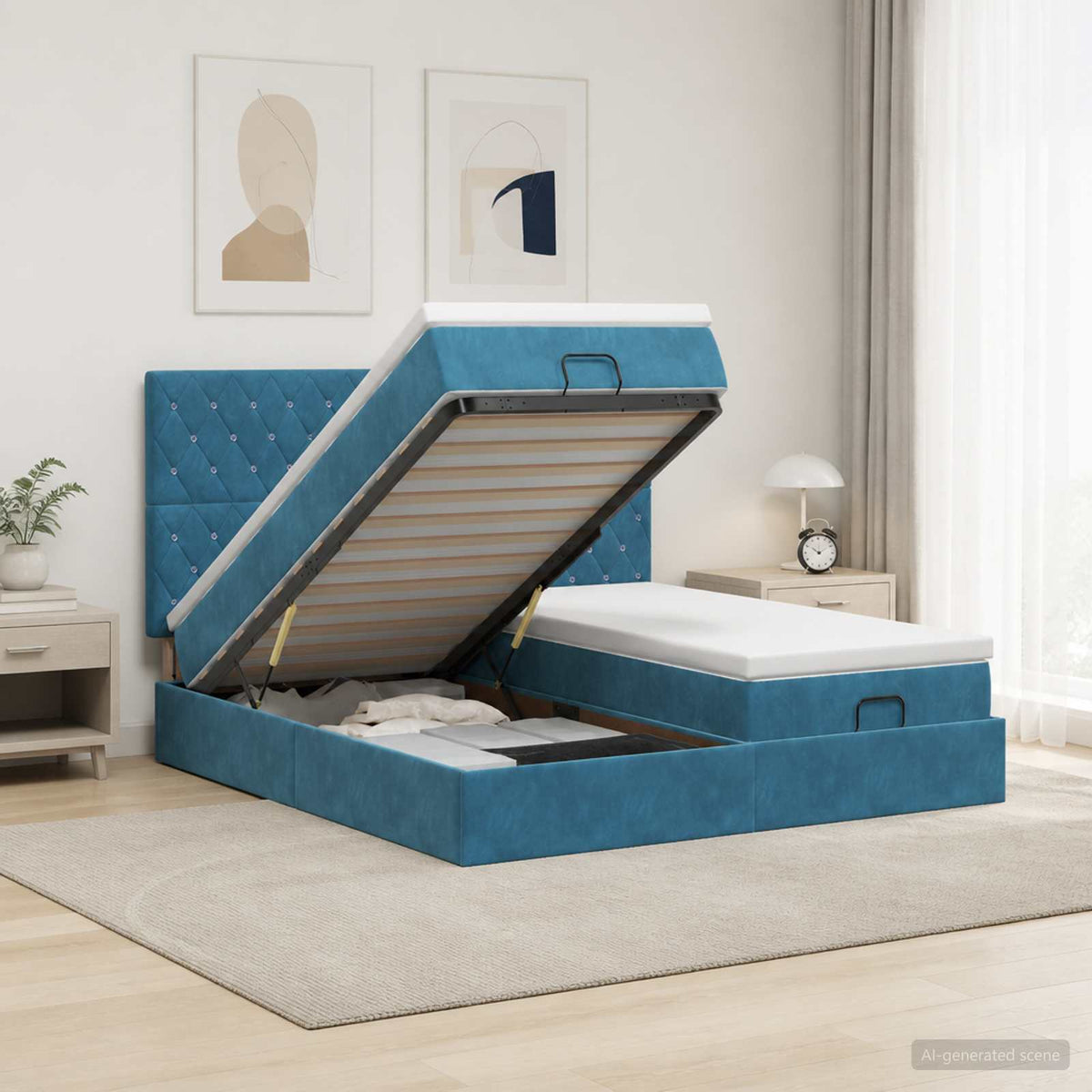 Ottoman bed met matras met hoofdeinde 2 st Donkerblauw Fluweel is nu te koop bij PeponiXL, paradijselijk wonen!