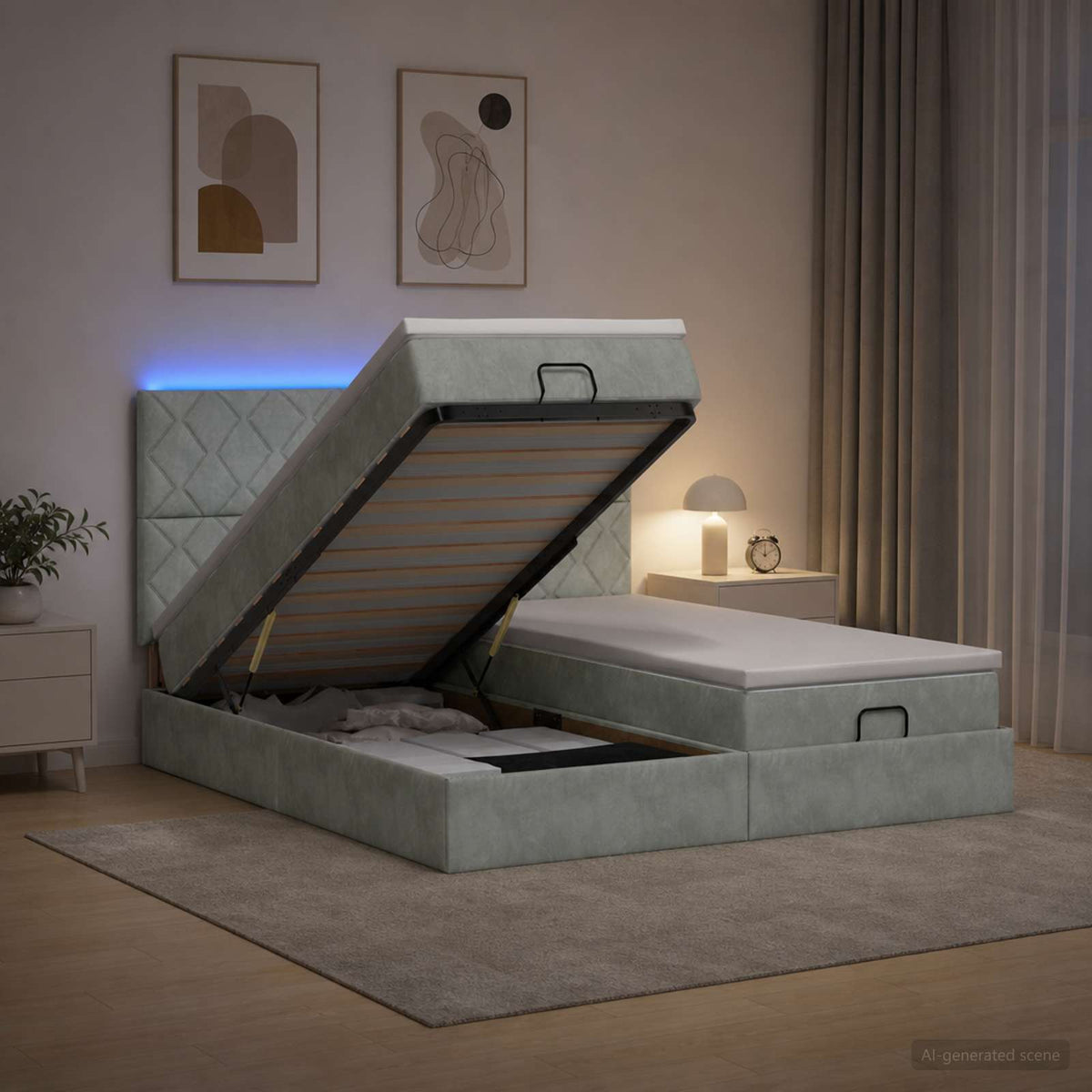 Ottoman Bed met Matrassen en LED Lichtgrijs 200 x 200 cm is nu te koop bij PeponiXL, paradijselijk wonen!