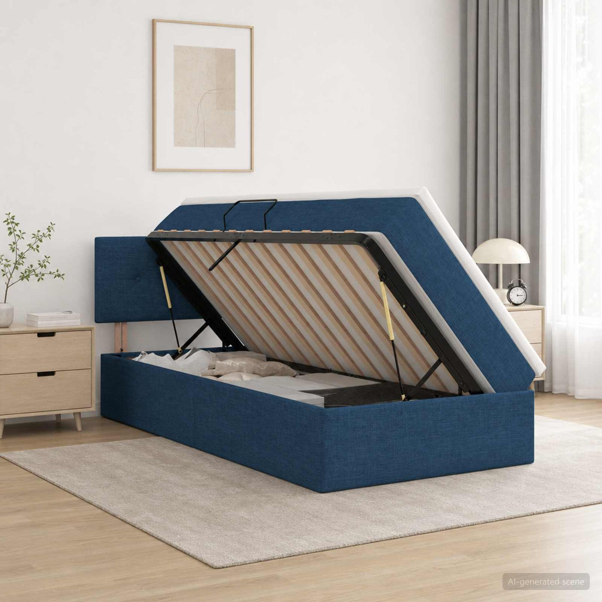 Opbergbed met matras met hoofdeinde Blauw 100 x 200 cm fluweel is nu te koop bij PeponiXL, paradijselijk wonen!