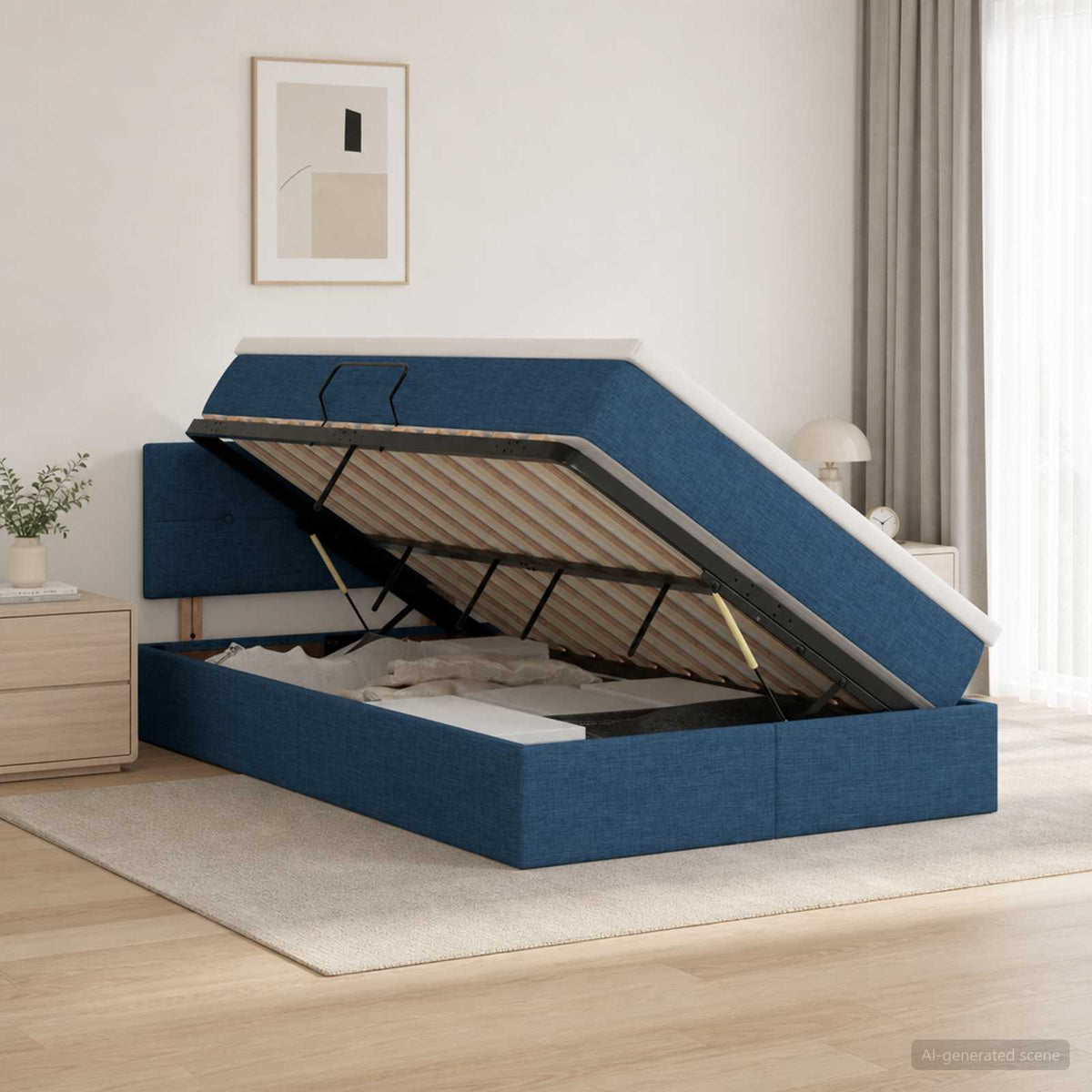 vidaXL LED Opslagbed met Matras Blauw 120 x 190 cm Stof