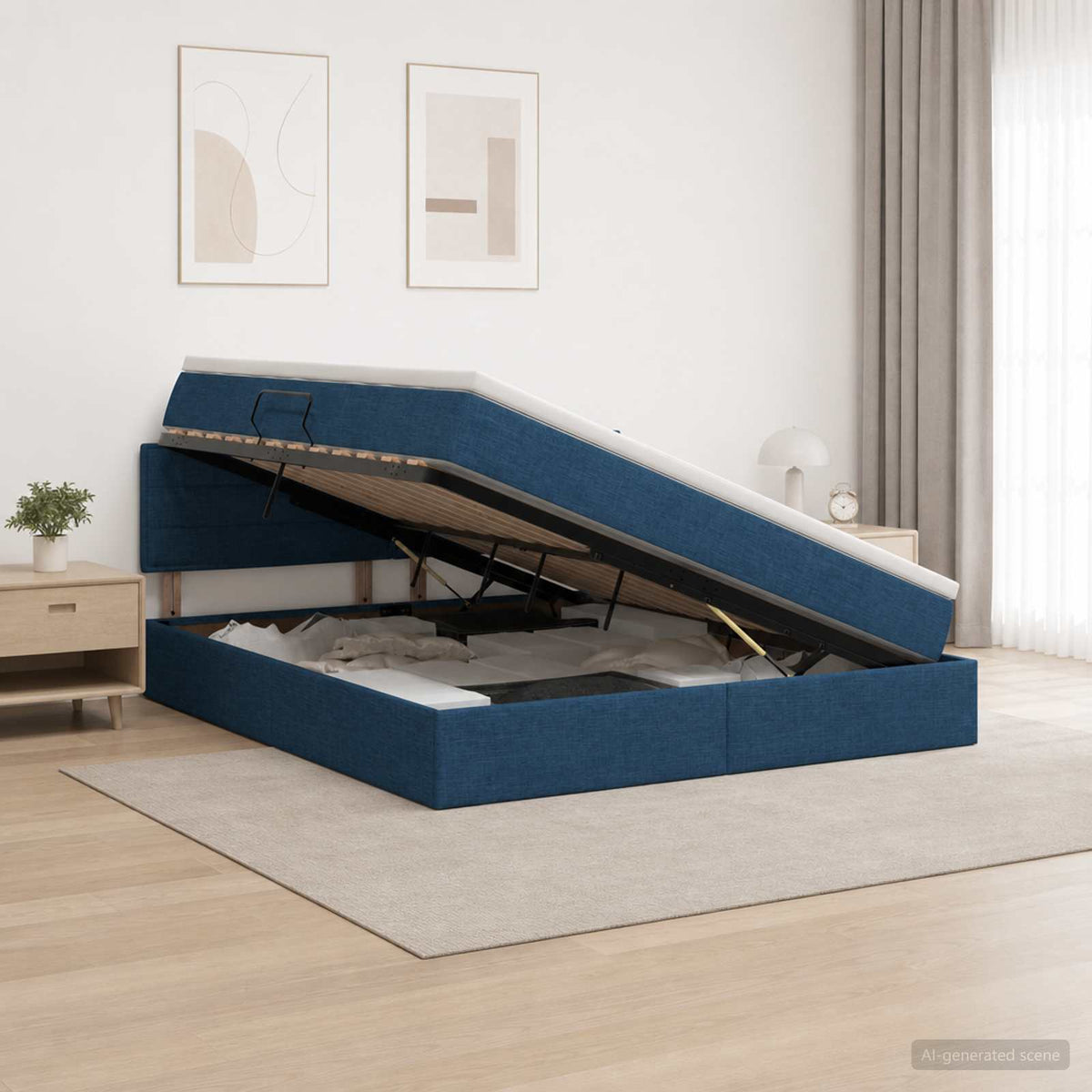 LED Opslagbed met Matras Blauw 160 x 200 cm Stof is nu te koop bij PeponiXL, paradijselijk wonen!