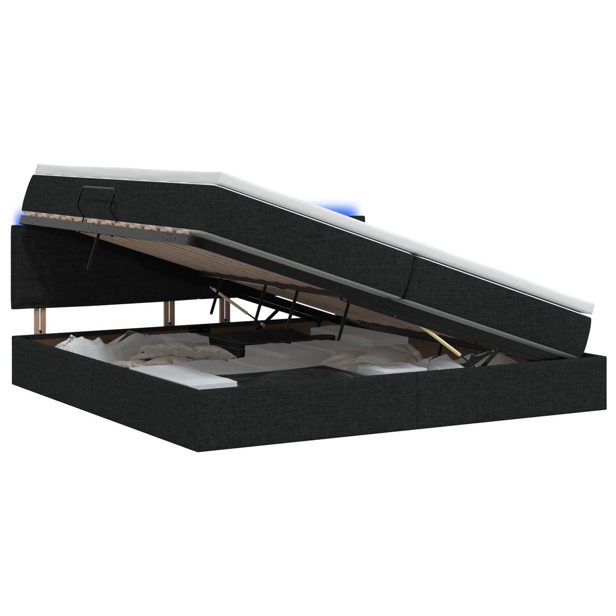 LED Opslagbed met Matras Zwart 200 x 200 cm Stof is nu te koop bij PeponiXL, paradijselijk wonen!