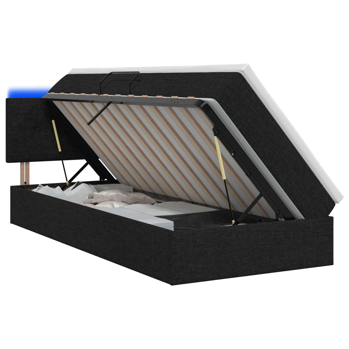 LED Opslagbed met Matras Zwart 90 x 190 cm Stof is nu te koop bij PeponiXL, paradijselijk wonen!