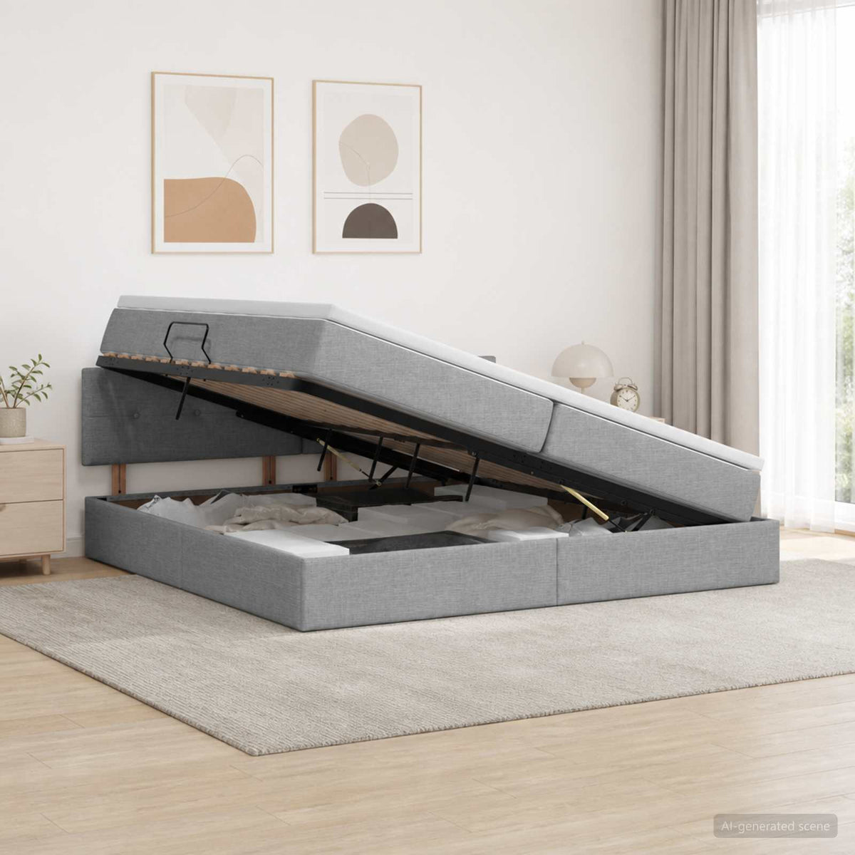 Opbergbed met matras Lichtgrijs 200 x 200 cm fluweel is nu te koop bij PeponiXL, paradijselijk wonen!