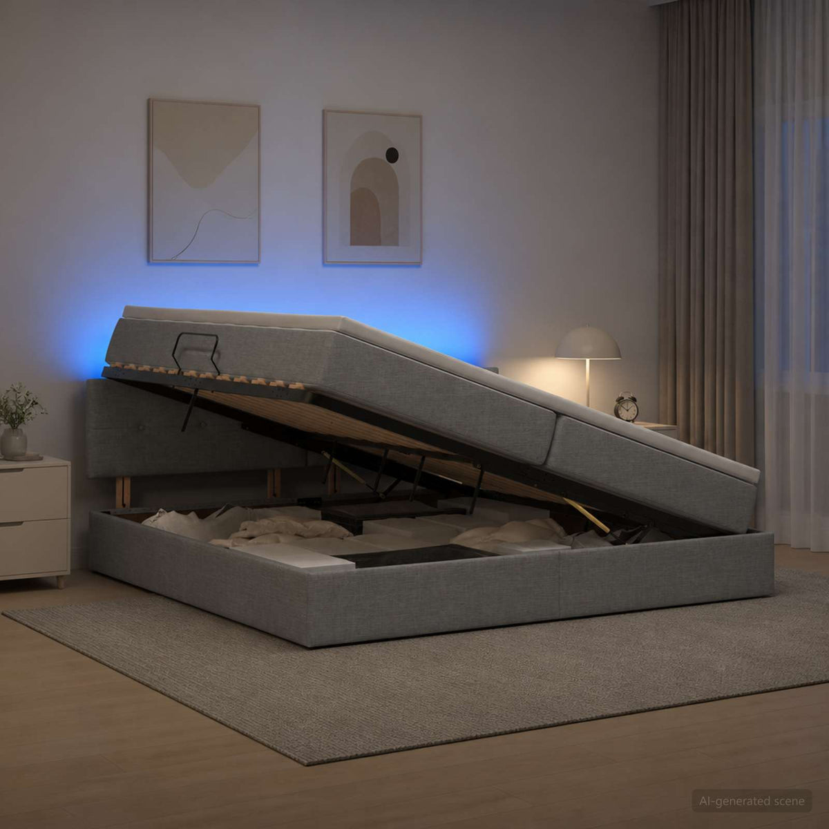 LED Opslagbed met Matras Lichtgrijs 200 x 200 cm Stof is nu te koop bij PeponiXL, paradijselijk wonen!