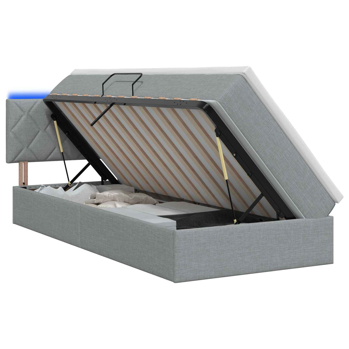 LED Opslagbed met Matras Lichtgrijs 90 x 200 cm Stof is nu te koop bij PeponiXL, paradijselijk wonen!