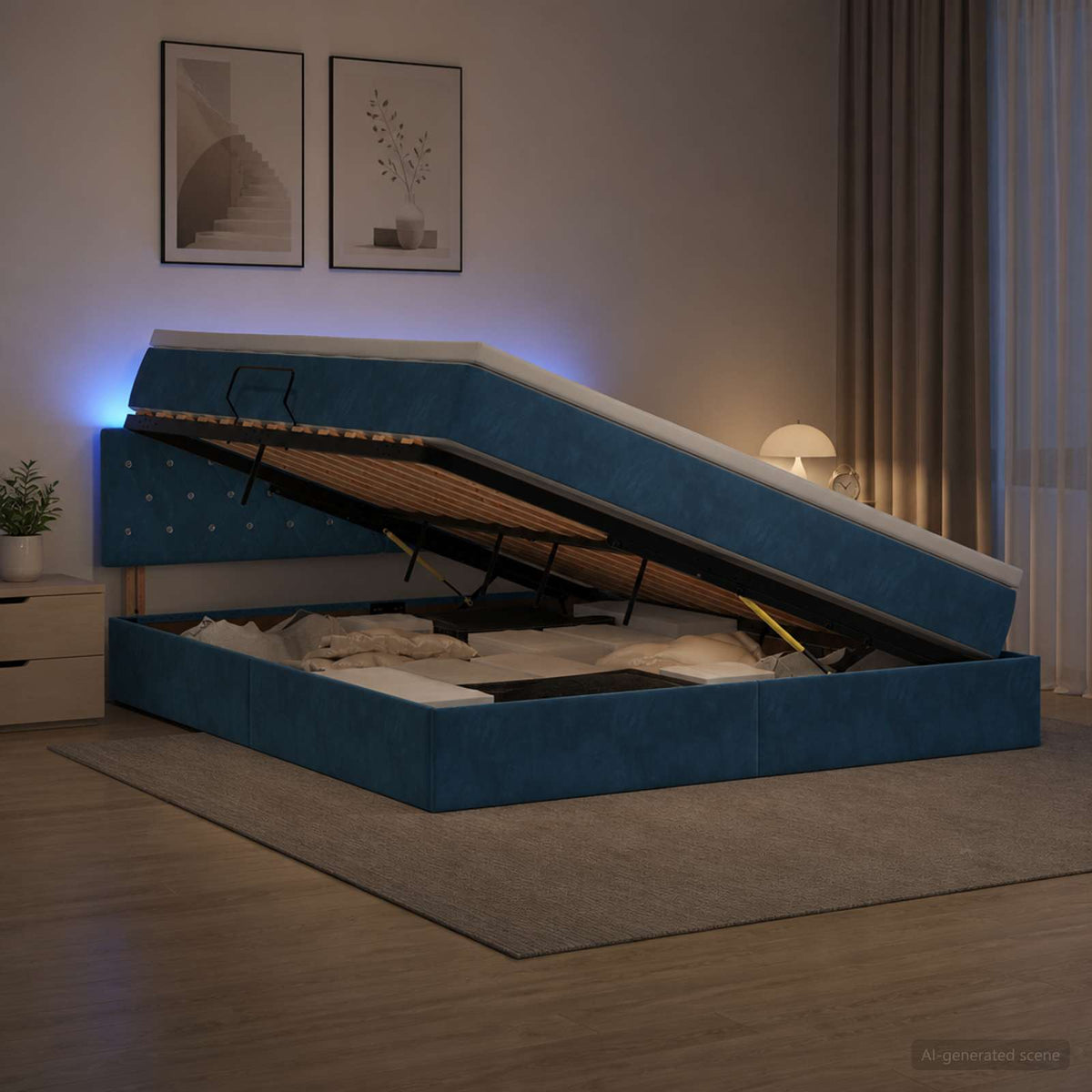 LED Opslagbed met Matras Donkerblauw 160 x 200 cm Fluweel is nu te koop bij PeponiXL, paradijselijk wonen!