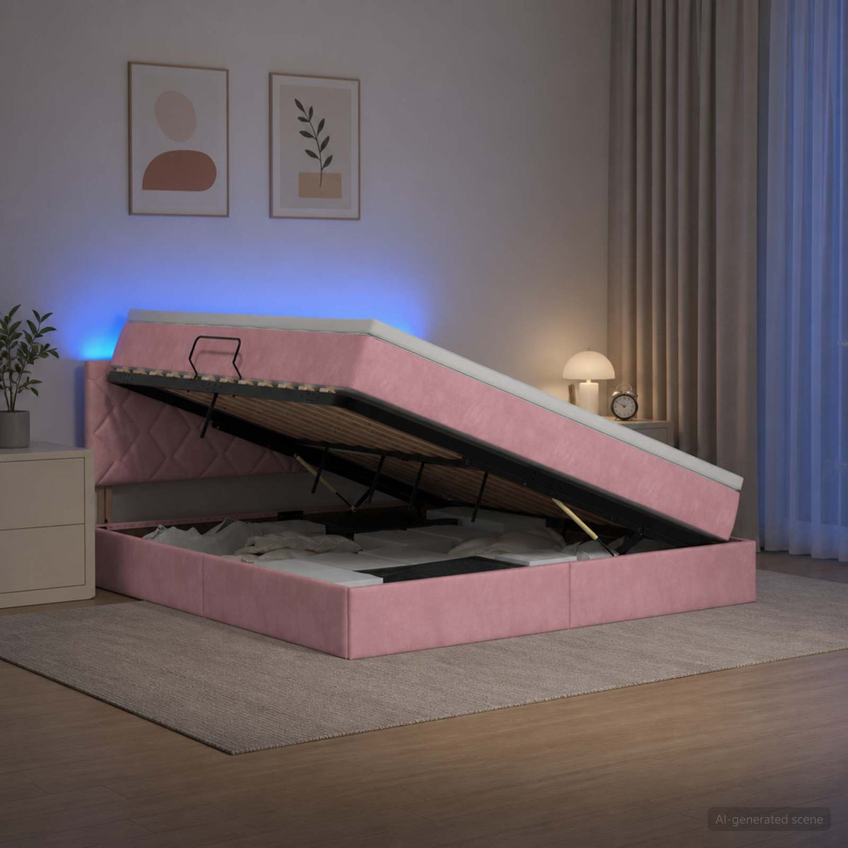 LED Opslagbed met Matras Roze 140 x 200 cm Fluweel is nu te koop bij PeponiXL, paradijselijk wonen!