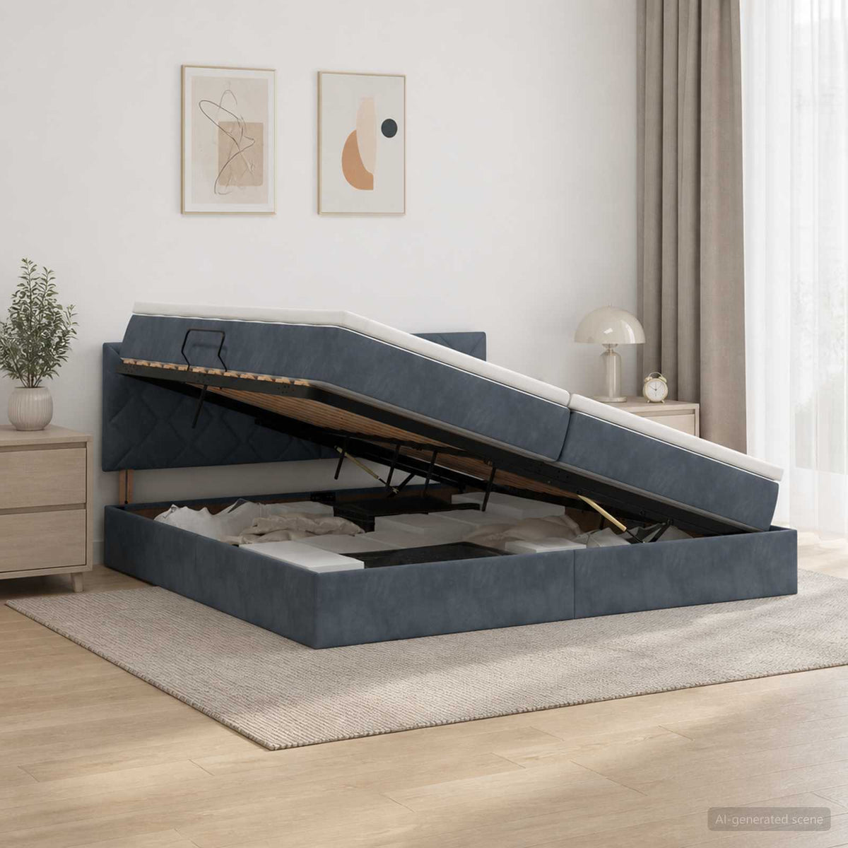 Opslag bed met hoofdeinde Donkergrijs 200 x 200 cm Fluweel is nu te koop bij PeponiXL, paradijselijk wonen!
