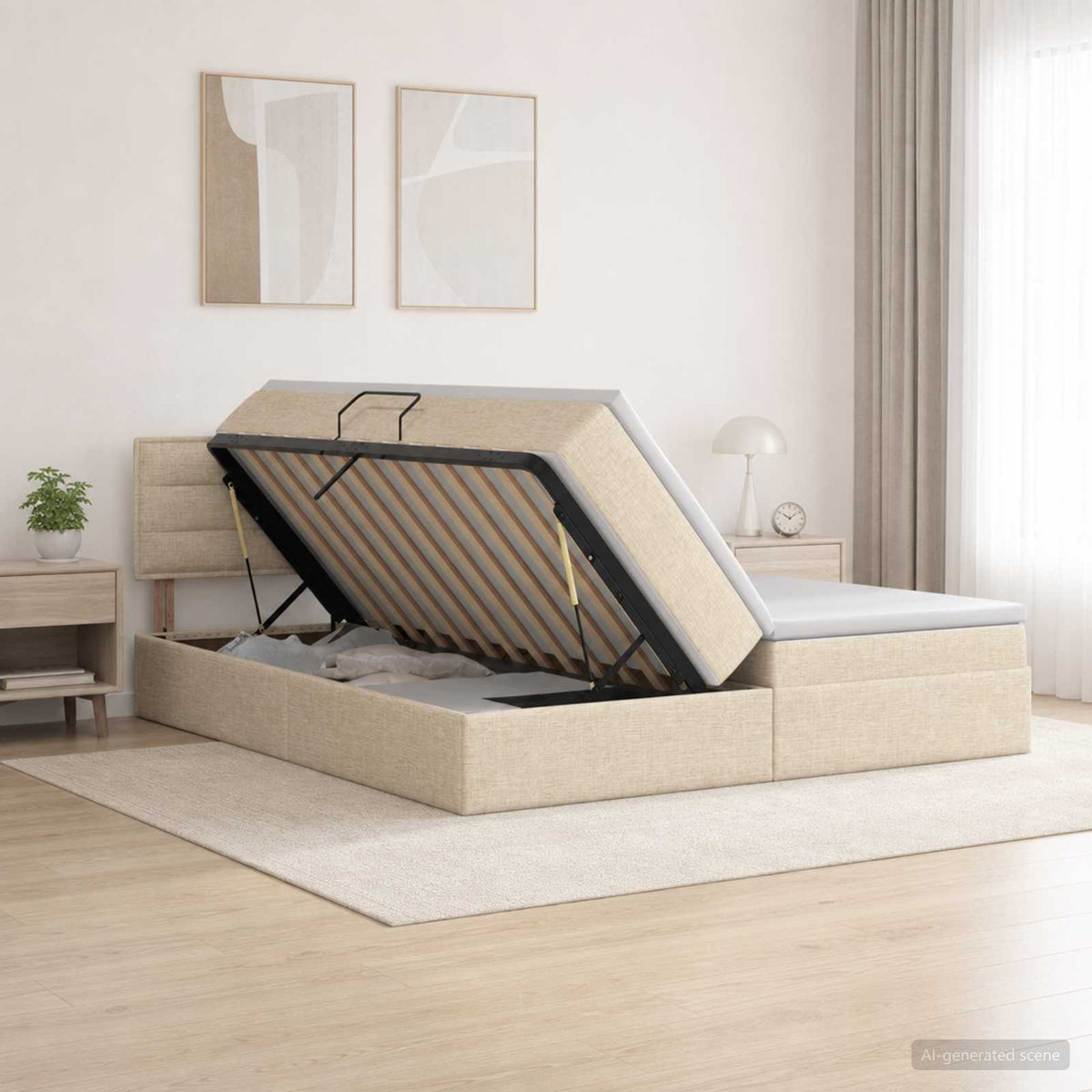 Opslag bed met hoofdeinde 2 st Crèmekleurig Nep Leer is nu te koop bij PeponiXL, paradijselijk wonen!