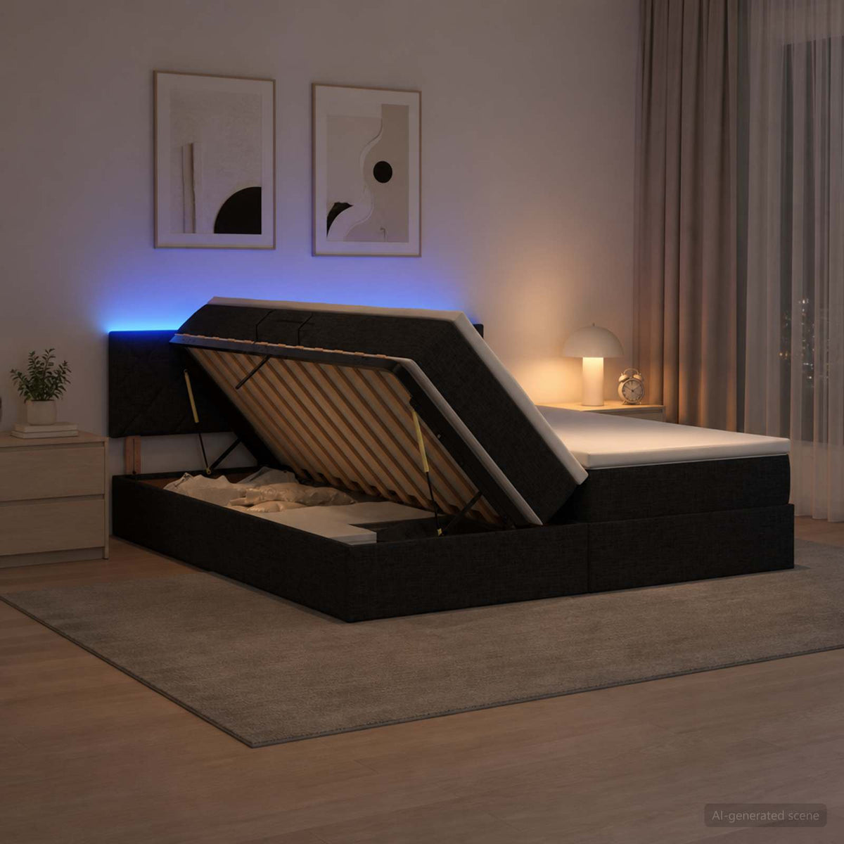 LED Opslagbed met Matras Zwart 180 x 200 cm Stof is nu te koop bij PeponiXL, paradijselijk wonen!