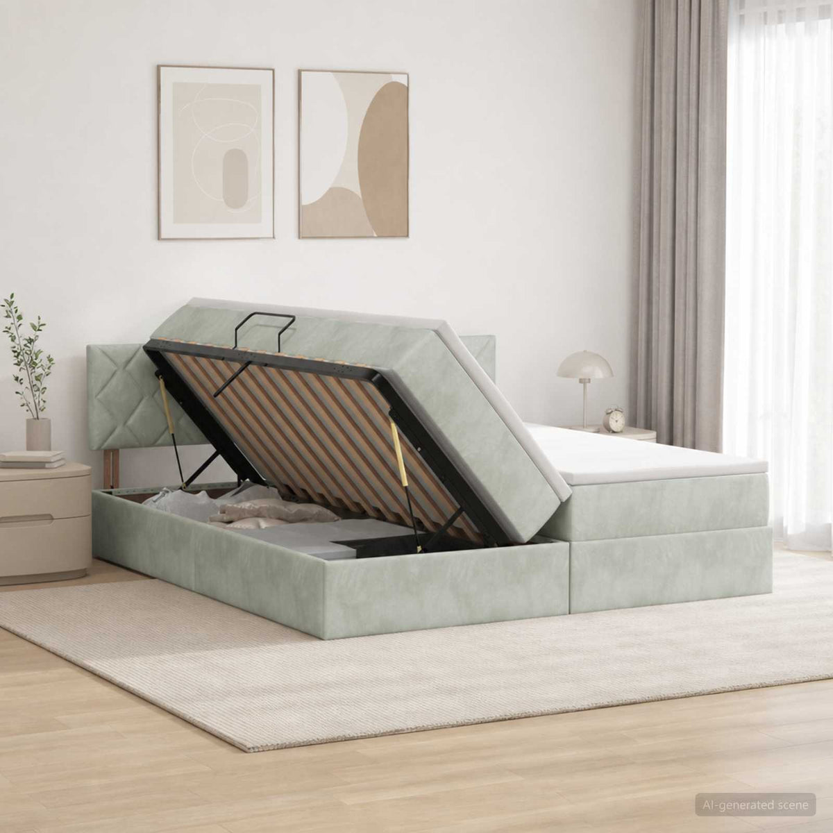 Opslag bed met hoofdeinde 2 st Lichtgrijs is nu te koop bij PeponiXL, paradijselijk wonen!