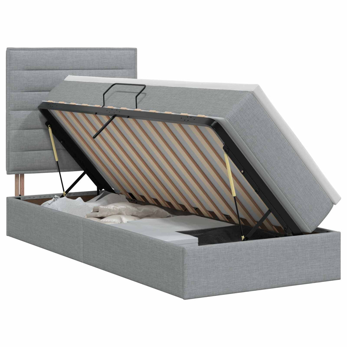 Opslag bed met matras met opslag Lichtgrijs 100 x 200 cm Stof is nu te koop bij PeponiXL, paradijselijk wonen!