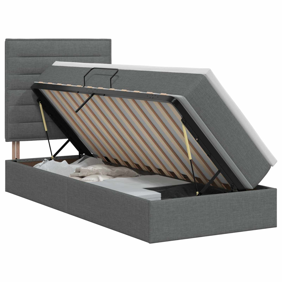 Opslag bed met matras met opslag Donkergrijs 100 x 200 cm Stof is nu te koop bij PeponiXL, paradijselijk wonen!