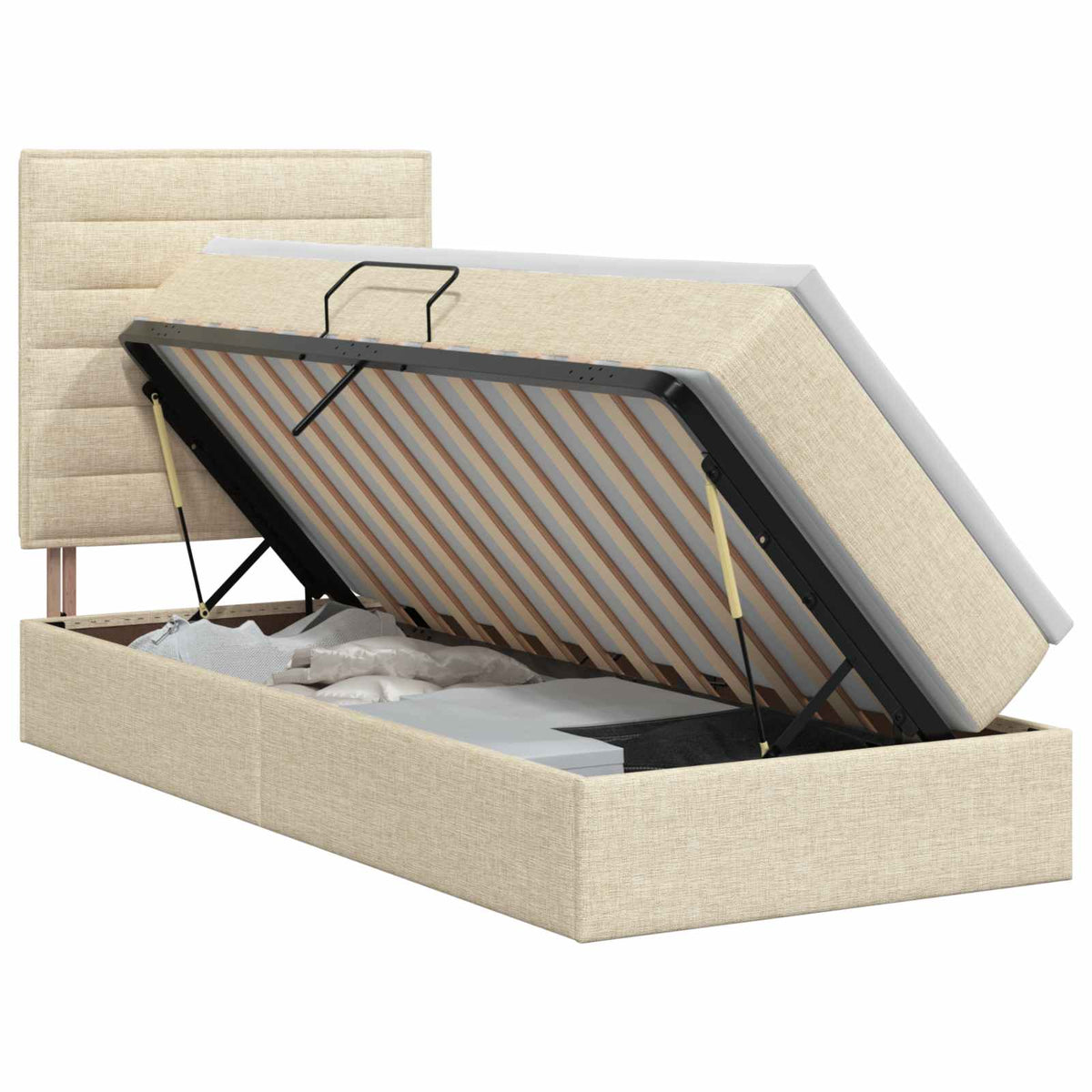 Opslag bed met matras met opslag Crèmekleurig 100 x 200 cm Stof is nu te koop bij PeponiXL, paradijselijk wonen!