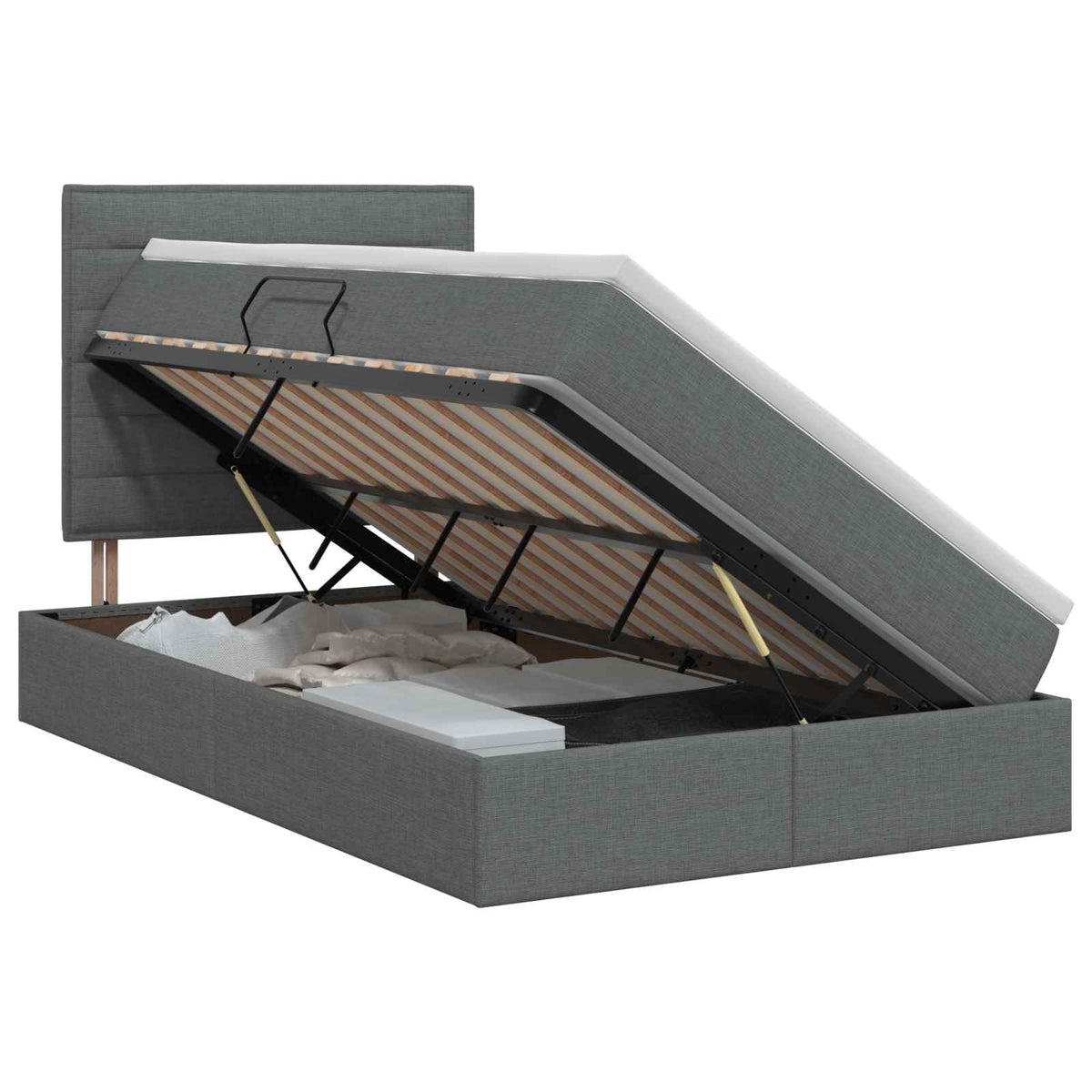 Opslag bed met matras met opslag Donkergrijs 120 x 200 cm Stof is nu te koop bij PeponiXL, paradijselijk wonen!
