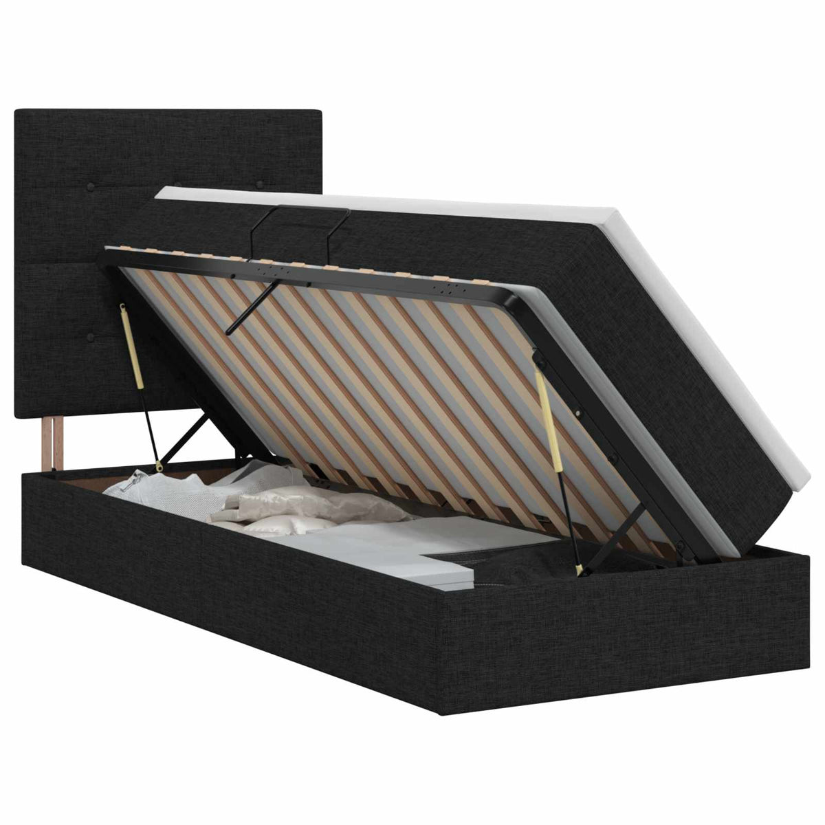 Opslag bed met matras met hoofdeinde Zwart 90 x 200 cm Stof is nu te koop bij PeponiXL, paradijselijk wonen!