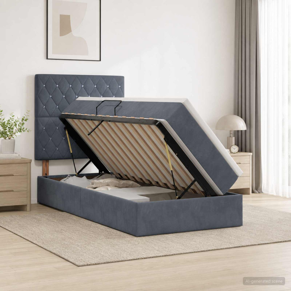 LED Opslagbed met Matras Donkergrijs 100 x 200 cm Fluweel is nu te koop bij PeponiXL, paradijselijk wonen!