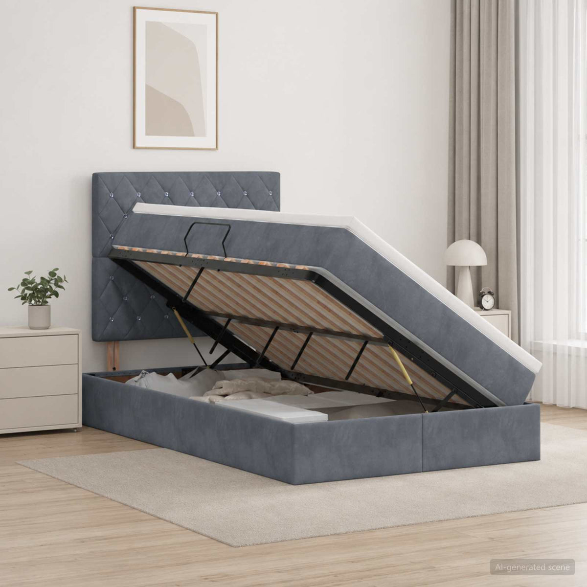 vidaXL Opslag bed met matras Donkergrijs 120 x 200 cm Fluweel