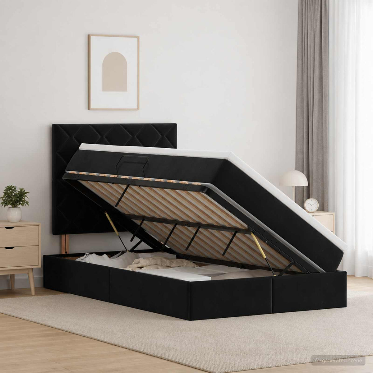 Opslag bed met matras met hoofdeinde Zwart 120 x 190 cm Fluweel is nu te koop bij PeponiXL, paradijselijk wonen!