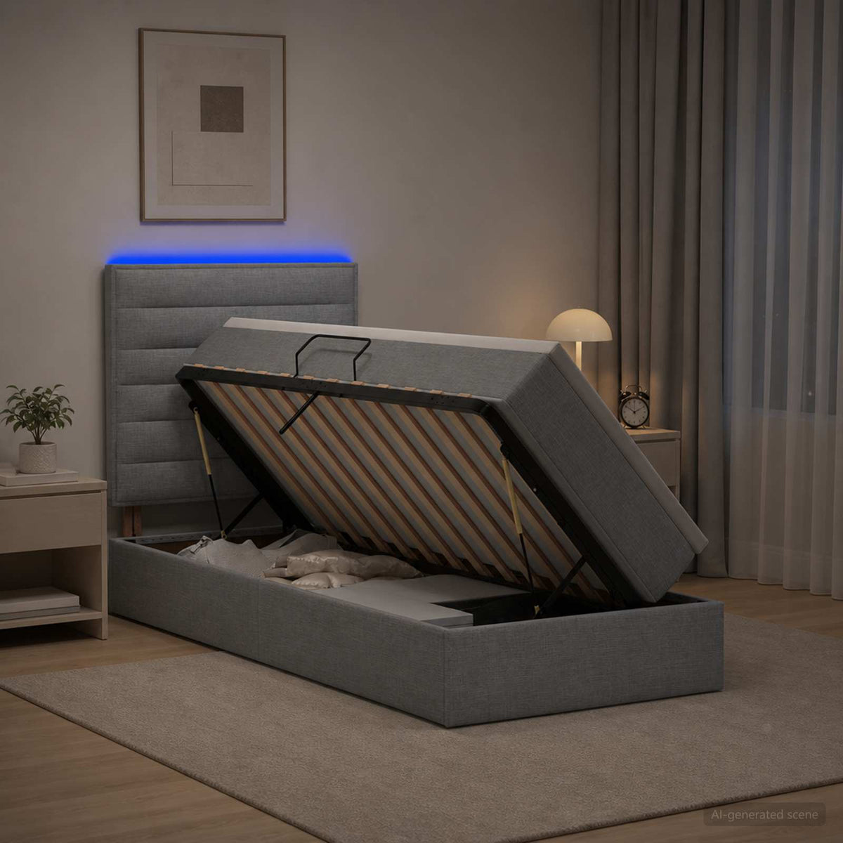 LED Opslagbed met Matras Lichtgrijs 90 x 200 cm Stof is nu te koop bij PeponiXL, paradijselijk wonen!