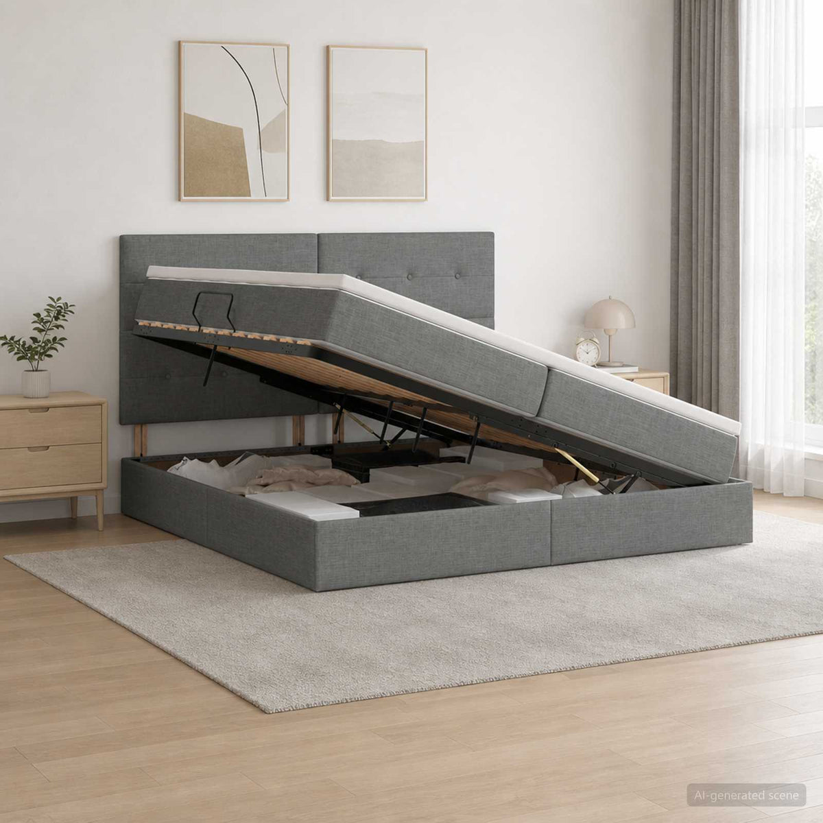 LED Opslagbed met Matras Donkergrijs 200 x 200 cm Stof is nu te koop bij PeponiXL, paradijselijk wonen!