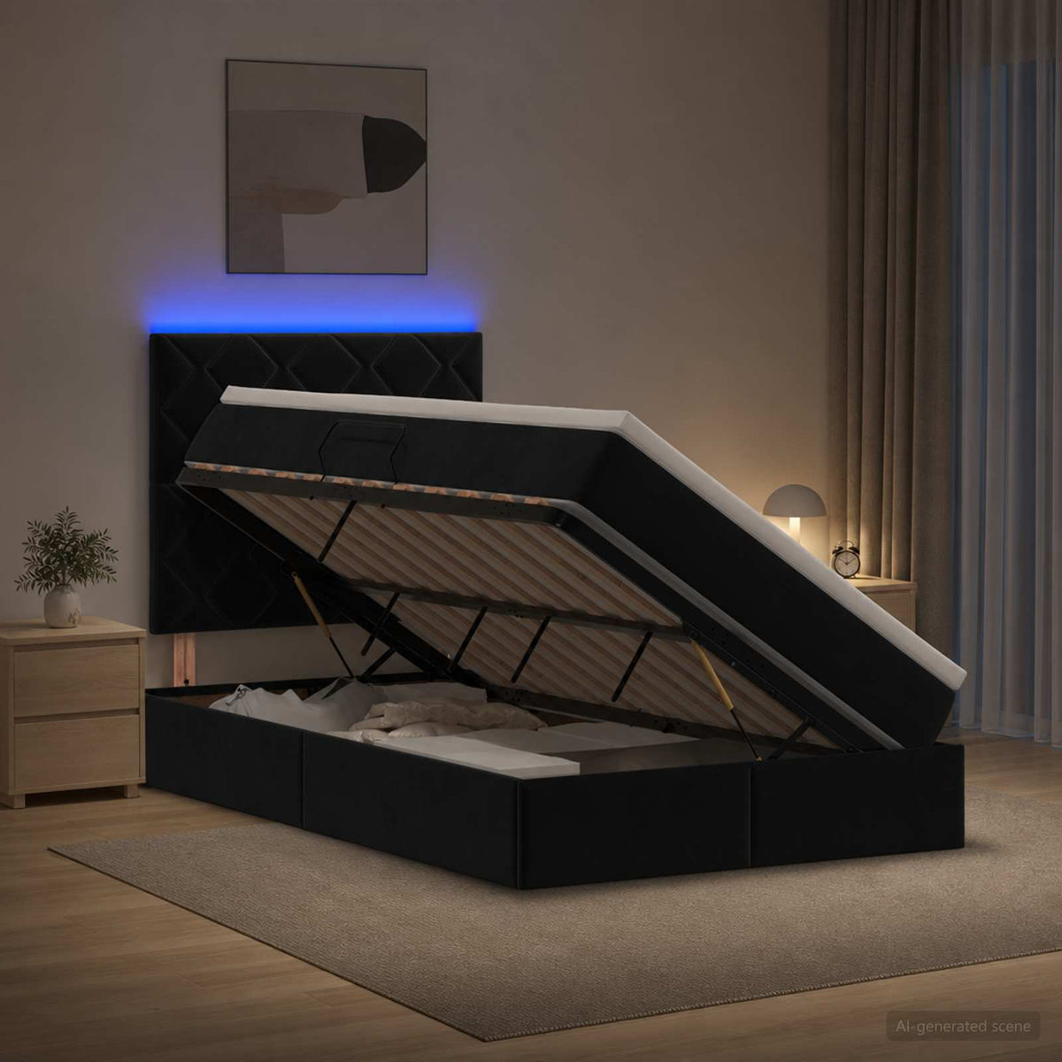 LED Opslagbed met Matras Zwart 120 x 200 cm Fluweel is nu te koop bij PeponiXL, paradijselijk wonen!
