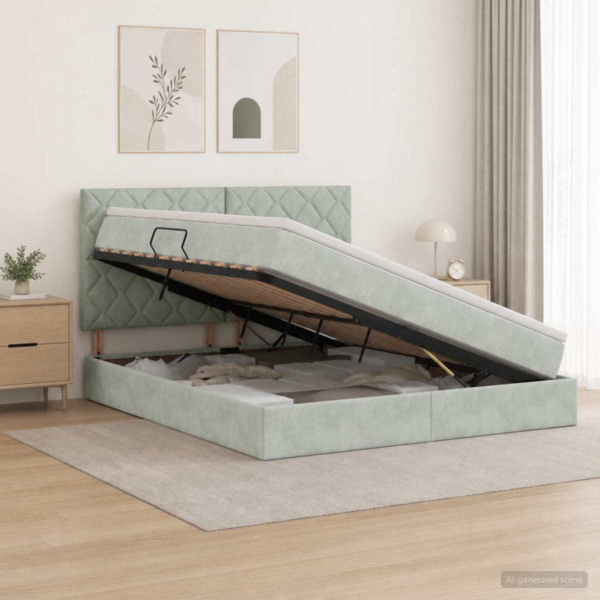 Opslag bed met matras Lichtgrijs 160 x 200 cm Fluweel is nu te koop bij PeponiXL, paradijselijk wonen!