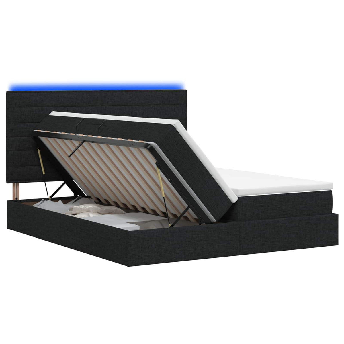 LED Opslagbed met Matras Zwart 200 x 200 cm Stof is nu te koop bij PeponiXL, paradijselijk wonen!