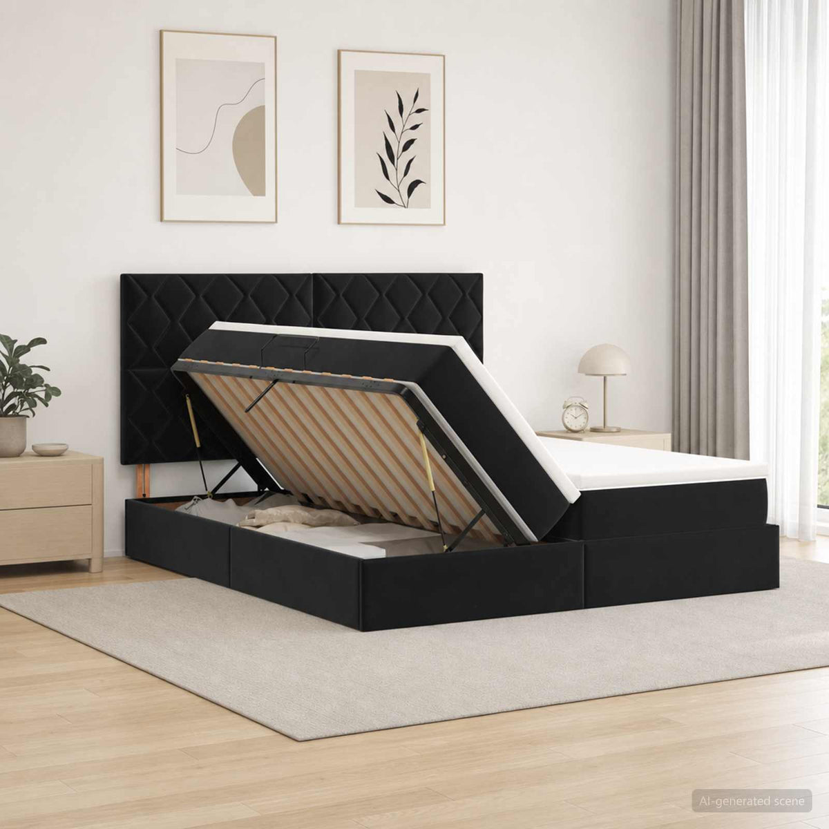 vidaXL Opslag bed met hoofdeinde met opslag Zwart 200 x 200 cm Fluweel