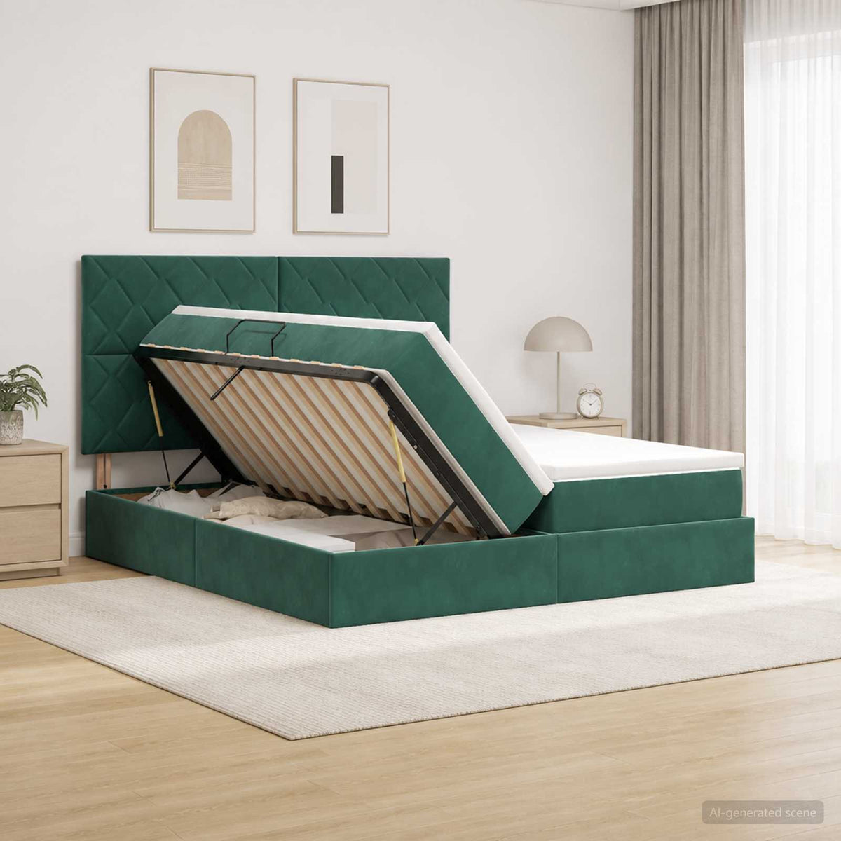 Opslag bed met hoofdeinde Donkergroen 200 x 200 cm Fluweel is nu te koop bij PeponiXL, paradijselijk wonen!