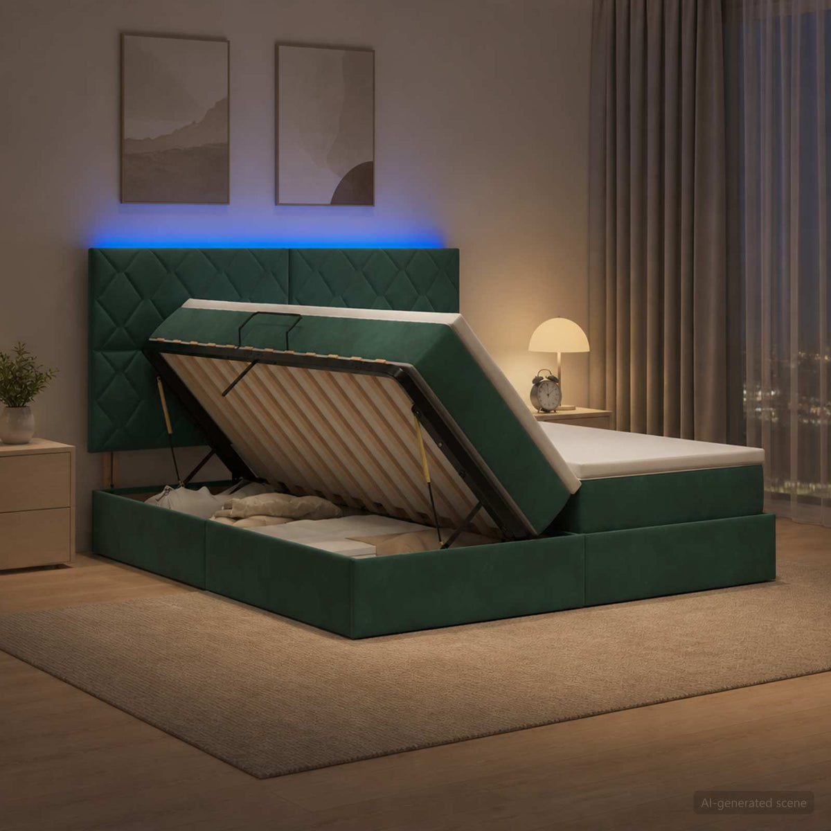 LED Opslagbed met Matras Donkergroen 200 x 200 cm Fluweel is nu te koop bij PeponiXL, paradijselijk wonen!