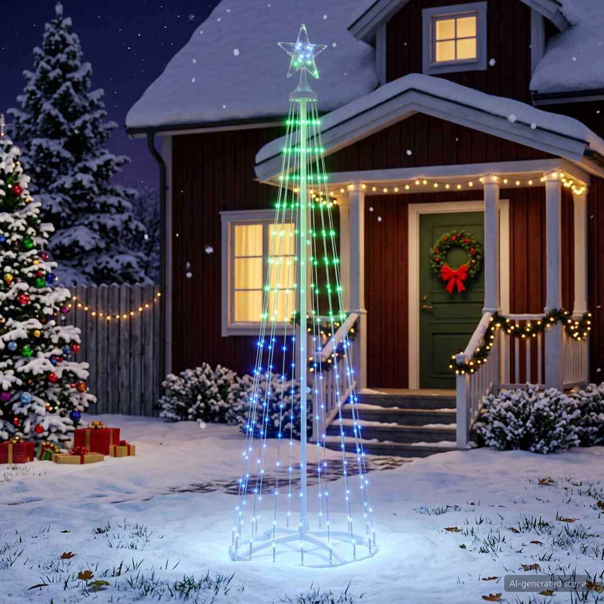 Kegelvormige led-kerstboom 180 cm 250 LED's RGB Staal Wit is nu te koop bij PeponiXL, paradijselijk wonen!