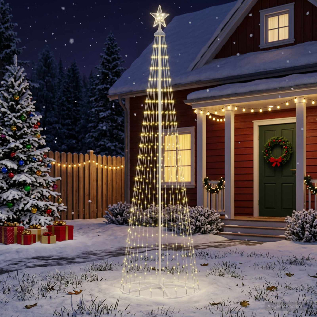 vidaXL Kegelvormige led-kerstboom 250 cm 470 LED's Warmwit Staal Wit