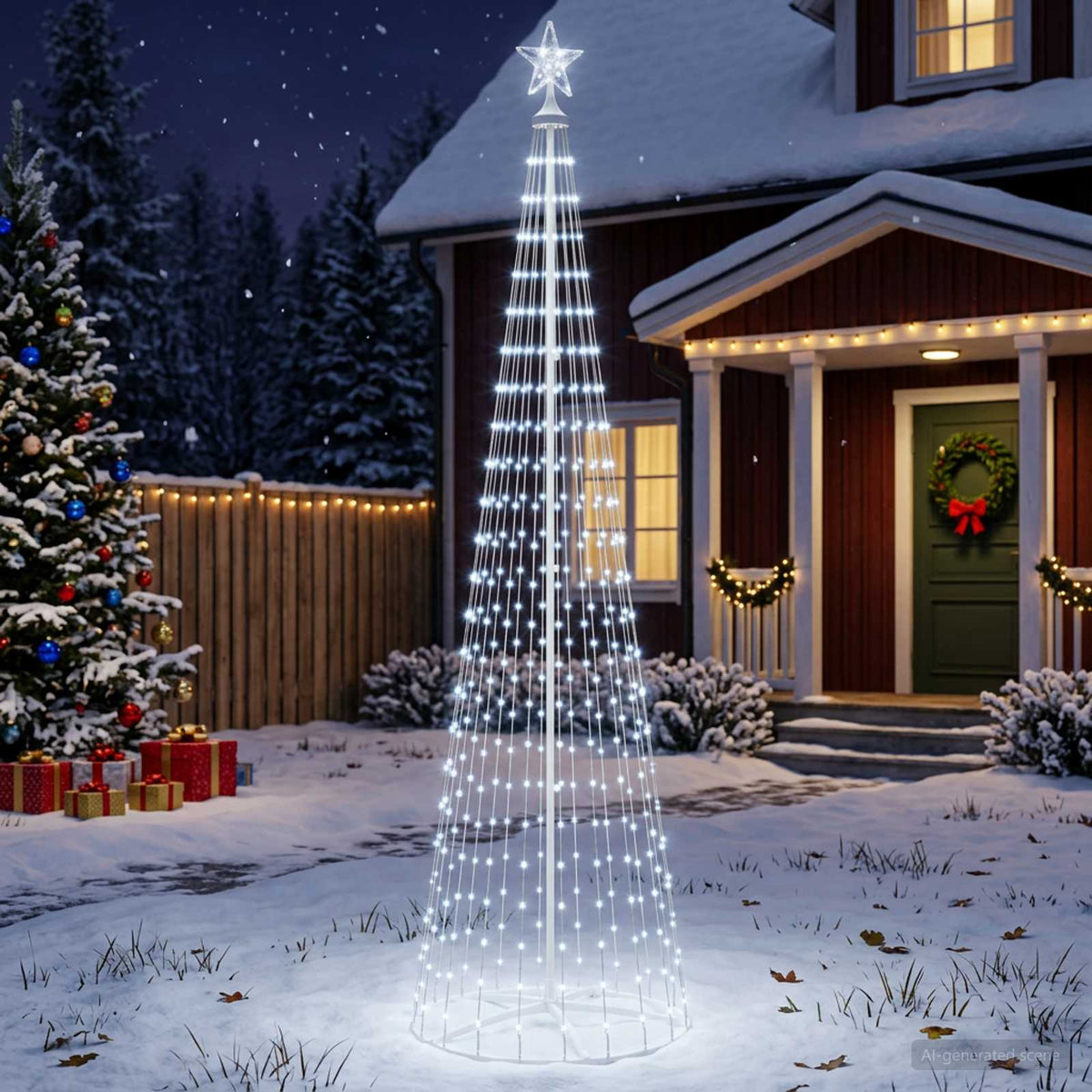 vidaXL Kegelvormige led-kerstboom 250 cm 470 LED's Koel wit Staal Wit
