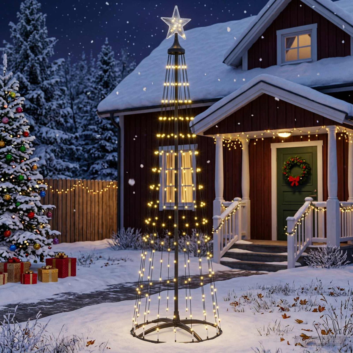 vidaXL Kegelvormige led-kerstboom 180 cm 250 LED's Warmwit Staal Wit