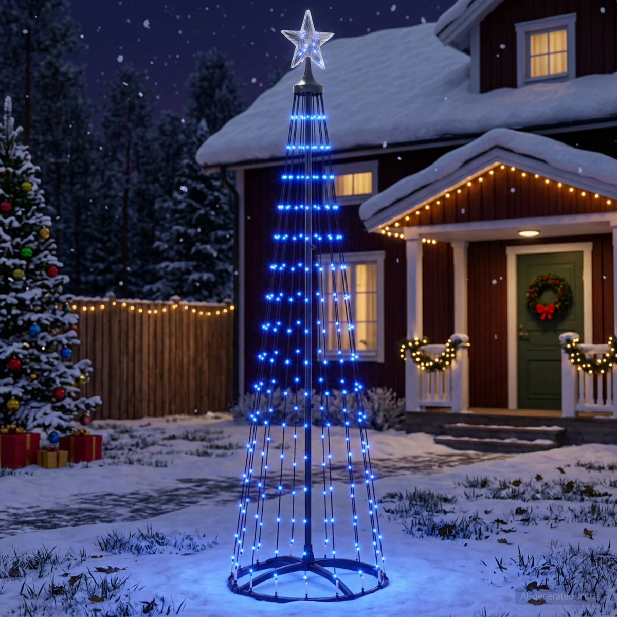 Kegelvormige led-kerstboom 180 cm 250 LED's Blauw Staal Wit is nu te koop bij PeponiXL, paradijselijk wonen!