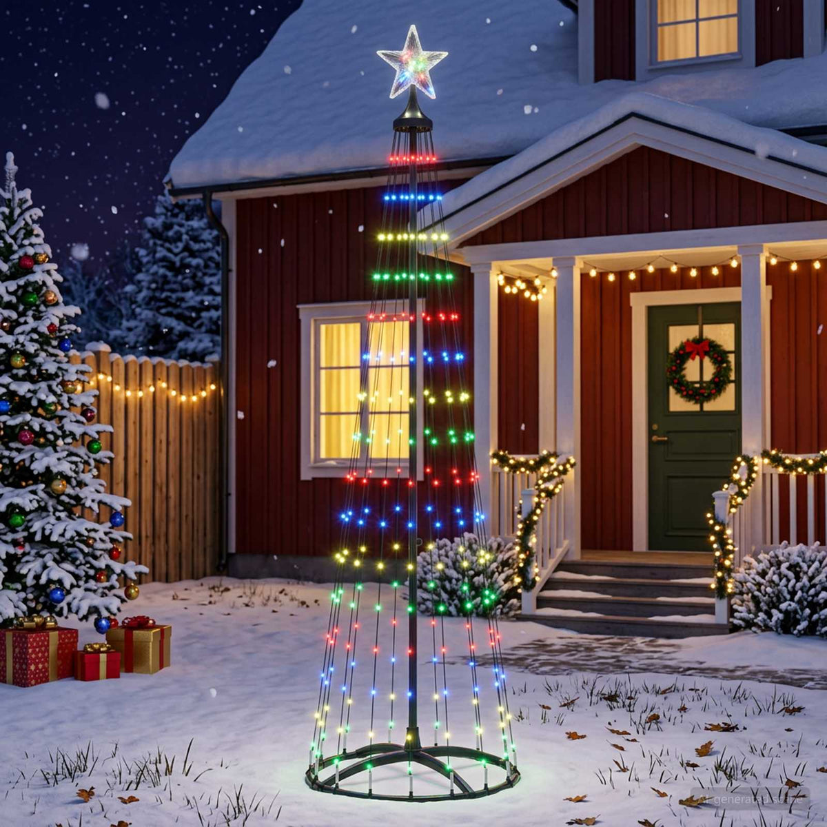 Kegelvormige led-kerstboom 180 cm 250 LED's Meerkleurig Staal is nu te koop bij PeponiXL, paradijselijk wonen!