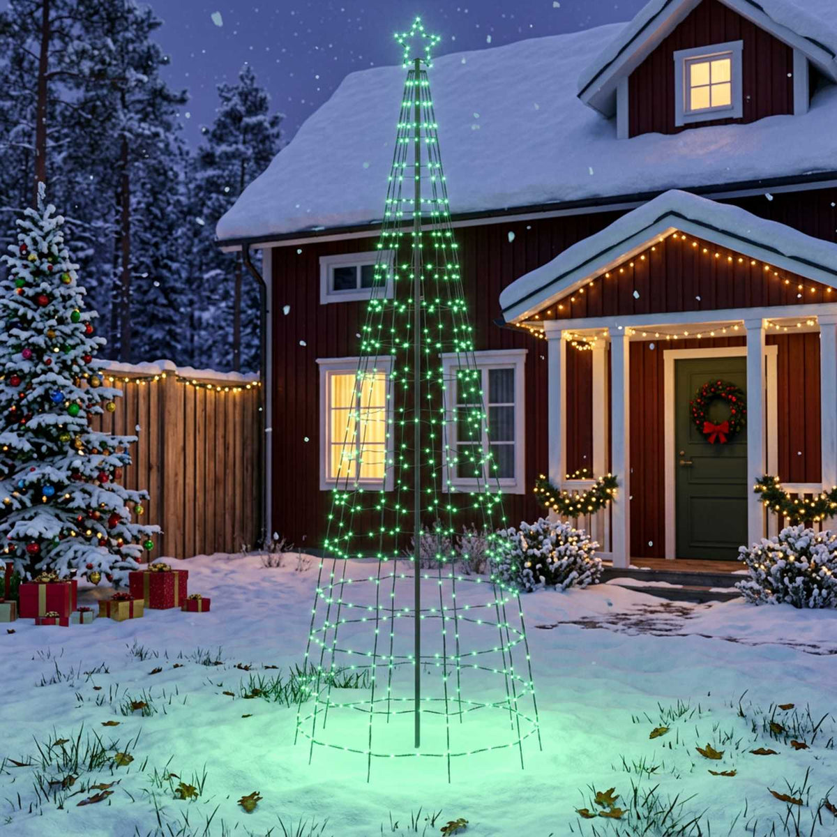 vidaXL LED Kerstboom EKENAS 300 cm 390 LED's Meerkleurig Staal Zwart