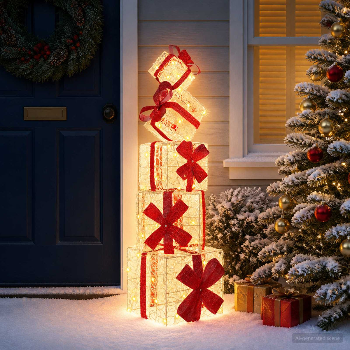 vidaXL Cadeaudoos kerstdecoratie 5 st 125 LED's Warmwit